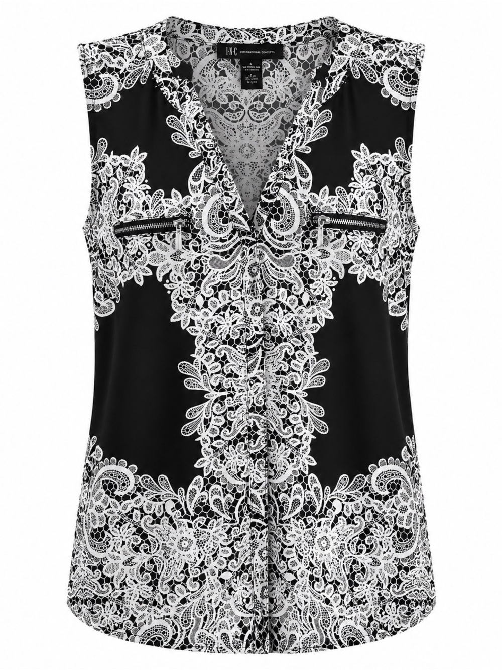 I.N.C. Womens Black & White Sleeveless V-Neck Top Size L